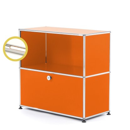 USM Haller E Sideboard M avec éclairage du compartiment, Orange pur RAL 2004, Blanche chaude