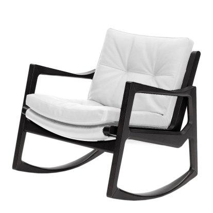 Euvira Rocking Chair Soft, Chêne teinté noir, Cuir classic blanc