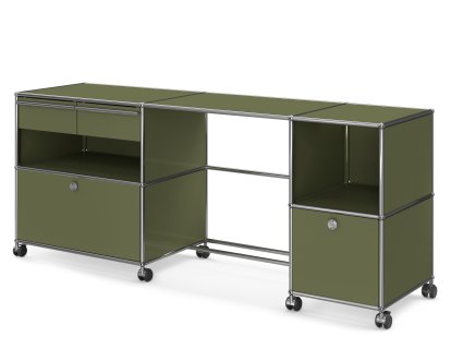 Bureau USM Haller Type 3, Vert olive RAL 6003, Souples pour sols durs