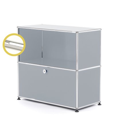 USM Haller E Sideboard M avec éclairage du compartiment, Argent mat USM, Blanche froide