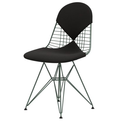 Chaise Wire Chair DKR, Revêtement thermolaqué eames écume de mer verte, Coussin pour assise et dossier (Bikini), Hopsak gris foncé