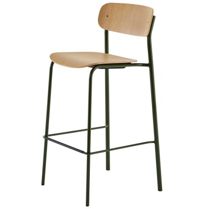 S 243 H Tabouret de bar, Vert olive (RAL 6003), Chêne verni transparent