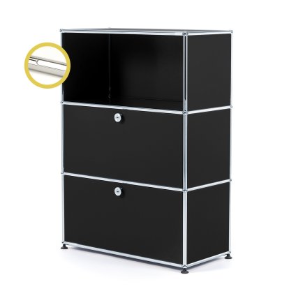 USM Haller E Highboard M avec 2 portes battantes et éclairage du compartiment, Noir graphite RAL 9011, Blanche froide
