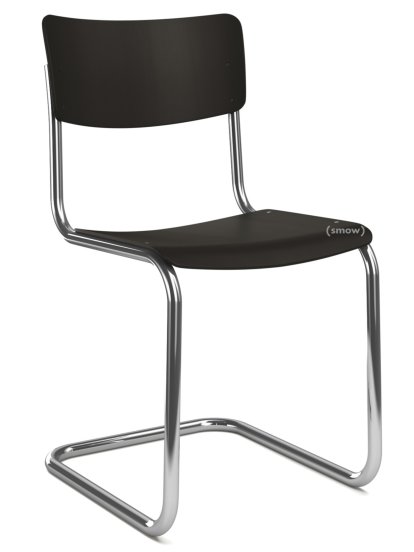 Chaise cantilever S 43 classique, Piétement chromé, Hêtre laqué, Noir profond (RAL 9005) , Sans coussin d'assise, Patins en plastique noir avec feutre
