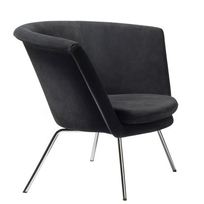 Fauteuil H57, Chromé, Cuir suède, Noir