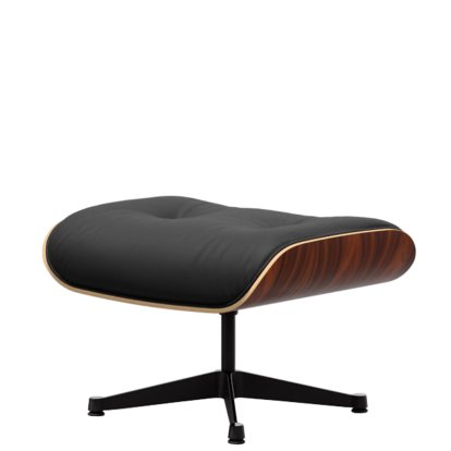 Eames Lounge Chair Ottoman, Palissandre Santos, Cuir Premium F nero, Aluminium poli, côtés noirs