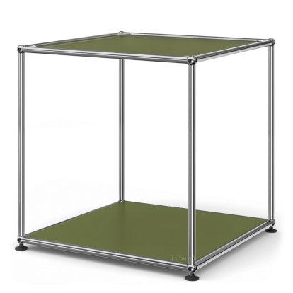 Table d'appoint USM Haller 50 haute, Panneau supérieur en verre laqué, panneau inférieur en métal, Vert olive RAL 6003
