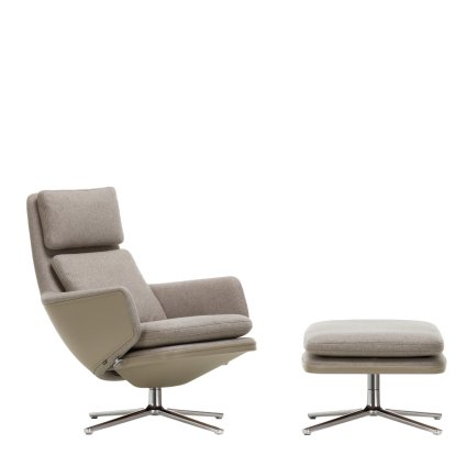 Fauteuil Grand Relax, Avec repose-pieds, Tissu Cosy, fossil / Cuir Forte, sand, Poli, 46,5 cm