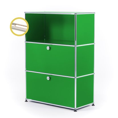 USM Haller E Highboard M avec 2 portes battantes et éclairage du compartiment, Vert USM, Blanche chaude