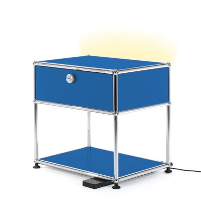 Table de chevet USM Haller E avec variateur de lumière, Bleu gentiane RAL 5010