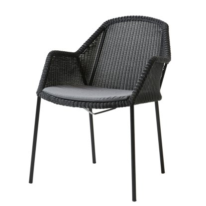 Chaise Breeze, Noir, Avec coussin d'assise, Natté - Gris