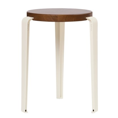 Tabouret Lou, bois massif, Chêne teinté, Blanc crème