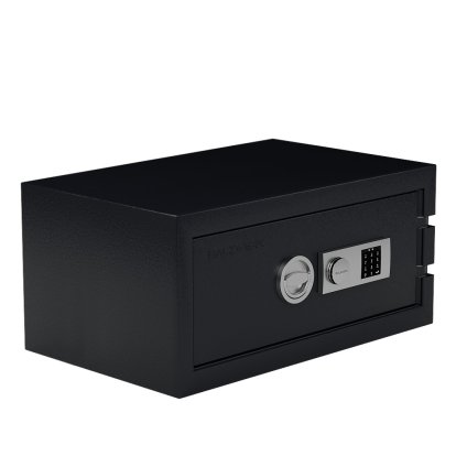 Coffre-fort Balzsafe Connect pour étagères USM Haller, 75 cm x 35 cm x 50 cm, Noir graphite RAL 9011, Serrure électronique à combinaison avec clé de réinitialisation