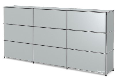 Comptoir d’accueil USM Haller version 1, Argent mat USM, 225 cm (3 éléments), 35 cm