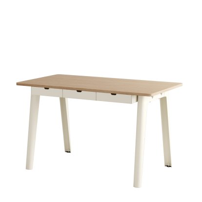 Bureau New Modern, métal/bois, 130 x 70 cm, Avec module de rangement, Blanc crème