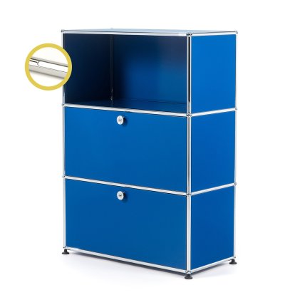 USM Haller E Highboard M avec 2 portes battantes et éclairage du compartiment, Bleu gentiane RAL 5010, Blanche froide