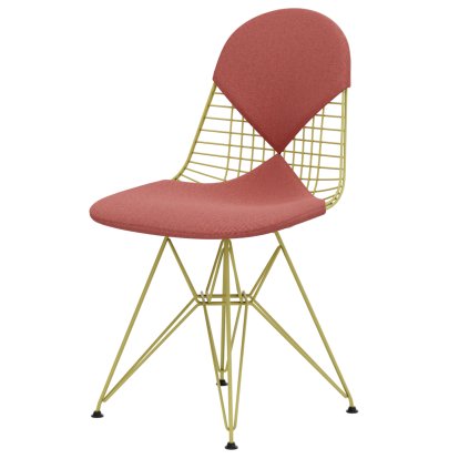 Chaise Wire Chair DKR, Revêtement thermolaqué citron, Coussin pour assise et dossier (Bikini), Hopsak rouge coquelicot / ivoire
