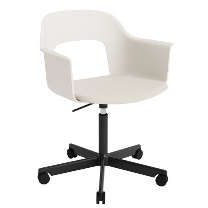 Chaise pivotant Layout 243 avec accoudoirs et assise rembourrée, Blanc crème / Mode 011, Aluminium thermolaqué noir 