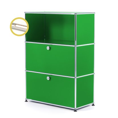 USM Haller E Highboard M avec 2 portes battantes et éclairage du compartiment, Vert USM, Blanche chaude