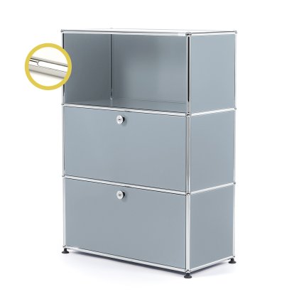 USM Haller E Highboard M avec 2 portes battantes et éclairage du compartiment, Argent mat USM, Blanche froide