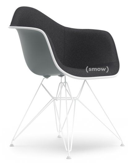 Eames Plastic Armchair DAR, Gris granit, Rembourrage intégral, Gris foncé, Version standard - 43 cm, Revêtement blanc