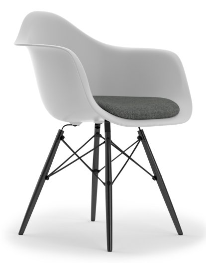 Eames Plastic Armchair DAW, Coton blanc, Avec coussin d'assise, Nero / ivoire, Version standard - 43 cm, Érable noir