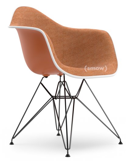 Eames Plastic Armchair DAR, Orange rouille, Rembourrage intégral, Cognac / ivoire, Version standard - 43 cm, Revêtement basic dark