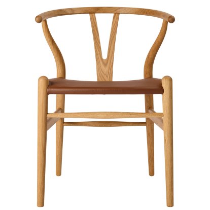 Chaise Wishbone CH24P en cuir, Chêne huilé, Loke 7060