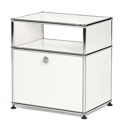 USM Haller Table de nuit avec porte abattante et étagère intermédiaire, Blanc pur RAL 9010