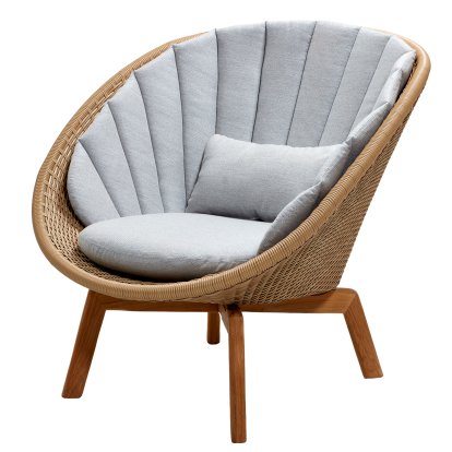 Fauteuil lounge Peacock, Large flat Weave - Natural, Natté - Gris clair