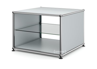 Table d'appoint avec panneaux latéraux USM Haller, 50 cm, Avec tablette intérieure en verre, Argent mat USM