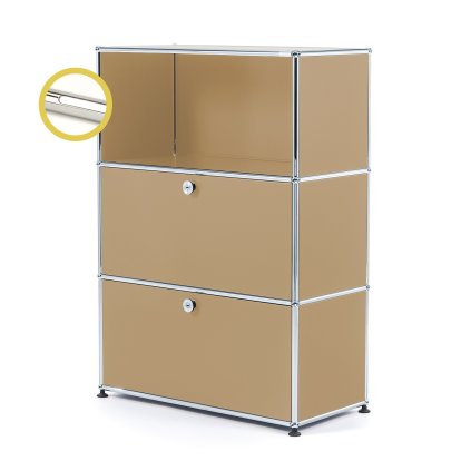 USM Haller E Highboard M avec 2 portes battantes et éclairage du compartiment, Beige USM, Blanche froide
