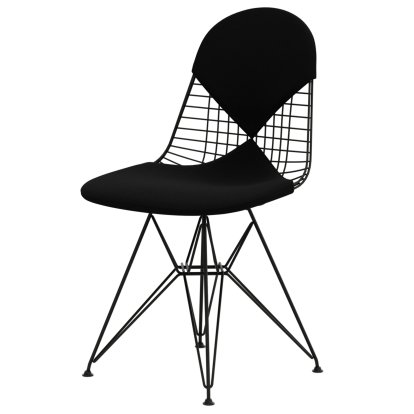 Chaise Wire Chair DKR, Revêtement thermolaqué noir basic, Coussin pour assise et dossier (Bikini), Hopsak nero