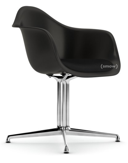 Eames Plastic Armchair DAL, Noir profond  , Avec coussin d'assise, Nero, Aluminium poli, Nouvelle hauteur d'assise (43,0 cm)