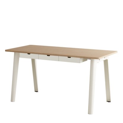 Bureau New Modern, métal/bois, 150 x 70 cm, Avec module de rangement, Blanc crème