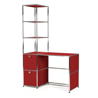Bureau USM Haller avec étagère superposée, Rouge rubis USM