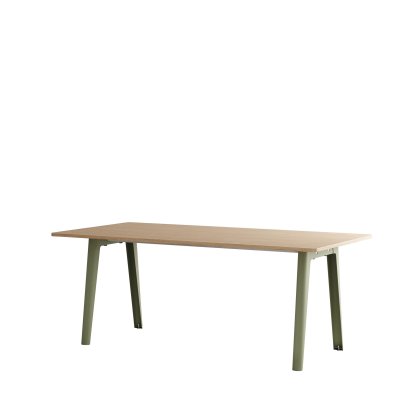 Table à manger New Modern rectangulaire, métal/bois, 190 x 95 cm, Finition chêne, Vert kaki
