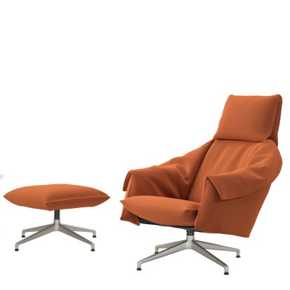 Fauteuil lounge Bascule à dossier haut avec piètement à quatre branches, Avec repose-pieds, Tissu Hola, terracotta, 43 cm, Aluminium sablé