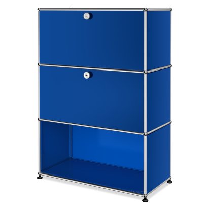 Meuble haut Highboard M USM Haller, personnalisable, Bleu gentiane RAL 5010, Avec  porte abattante, Avec  porte abattante, Ouvert