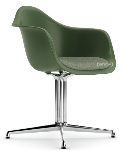 Eames Plastic Armchair RE DAL, Forêt, Avec coussin d'assise, Ivoire / forêt, Aluminium poli, Nouvelle hauteur d'assise (43,0 cm)
