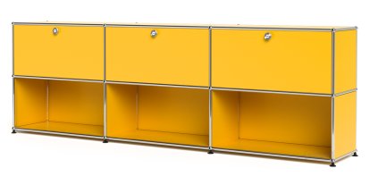 Meuble mixte Sideboard XL USM Haller, personnalisable, Jaune or RAL 1004, Avec 3 portes abattantes, Ouvert