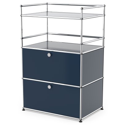 USM Haller meuble mini-bar , Bleu acier RAL 5011, Avec 2 portes abattantes