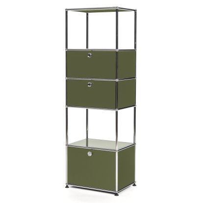 USM Haller Étagère de salon M Type 2, Vert olive RAL 6003, Avec 2 portes abattantes et 1 porte coulissante (incl. cadre métallique)