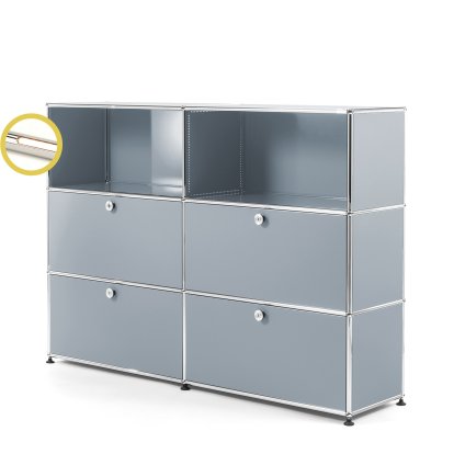 USM Haller E Highboard L avec éclairage du compartiment, Argent mat USM, Blanche chaude