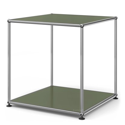 Table d'appoint USM Haller 50 haute, Panneaux inférieur et supérieur en métal, Vert olive RAL 6003