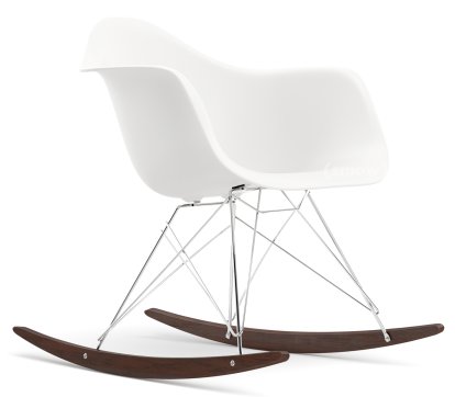 Fauteuil Eames Plastic Armchair RAR, Blanc RE, Chromé, Érable foncé
