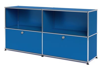 Meuble de rangement Sideboard L USM Haller, personnalisable, Bleu gentiane RAL 5010, Ouvert, Avec 2 portes abattantes
