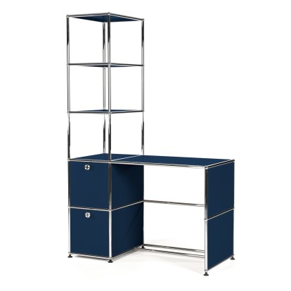 Bureau USM Haller avec étagère superposée, Bleu acier RAL 5011