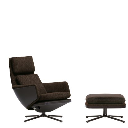 Fauteuil Grand Relax, Avec repose-pieds, Tissu Corsaro, mélange de poivres / Cuir Forte, gris ombre, Noir basic, 41,5 cm