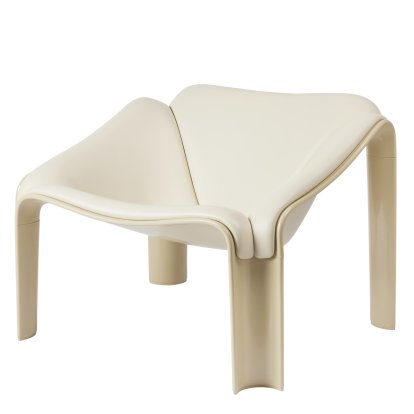 Fauteuil lounge F300, Vert pastel, Cuir lisse crème